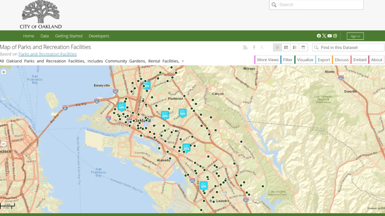 Map showing potential locations to expand OAK wifi coverage across Oakland