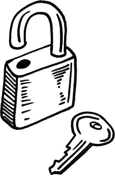 Doodle drawing of an unlocked lock and key beside it.