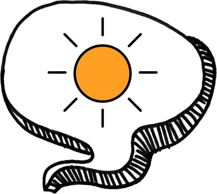 Thought bubble emerging from Richard Enlow's photography containing a shining sun.