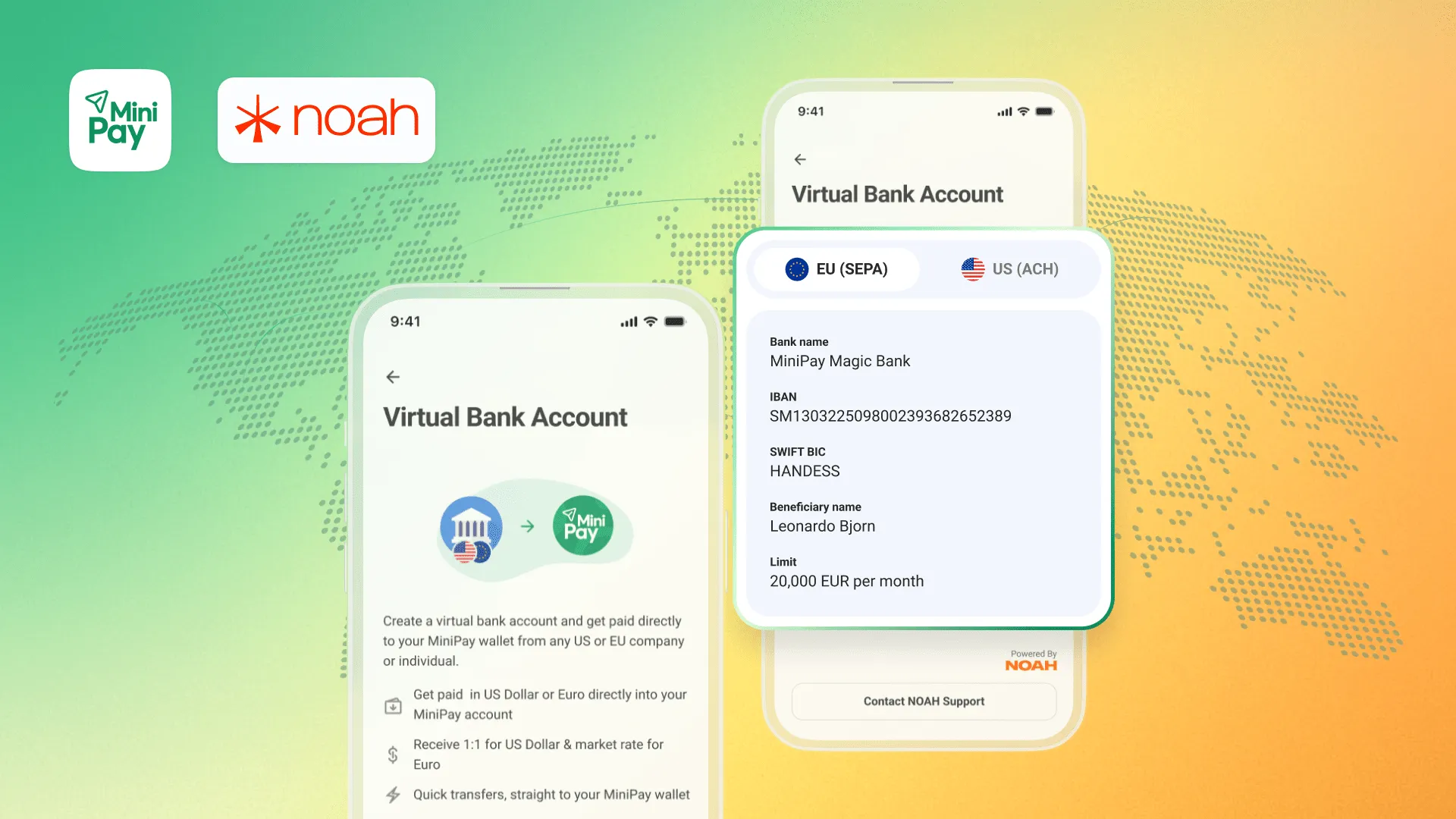 Get Paid Globally with Virtual USD & EUR Accounts | MiniPay