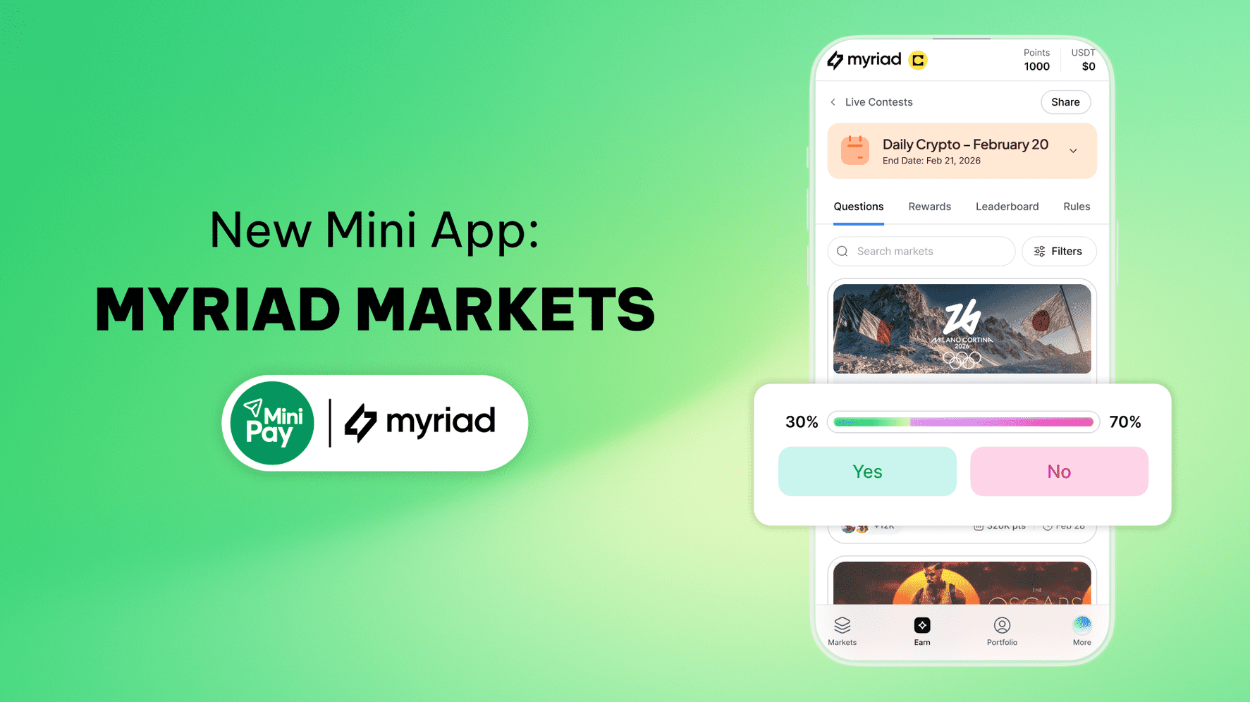 Myriad Markets is Now Live Inside MiniPay
