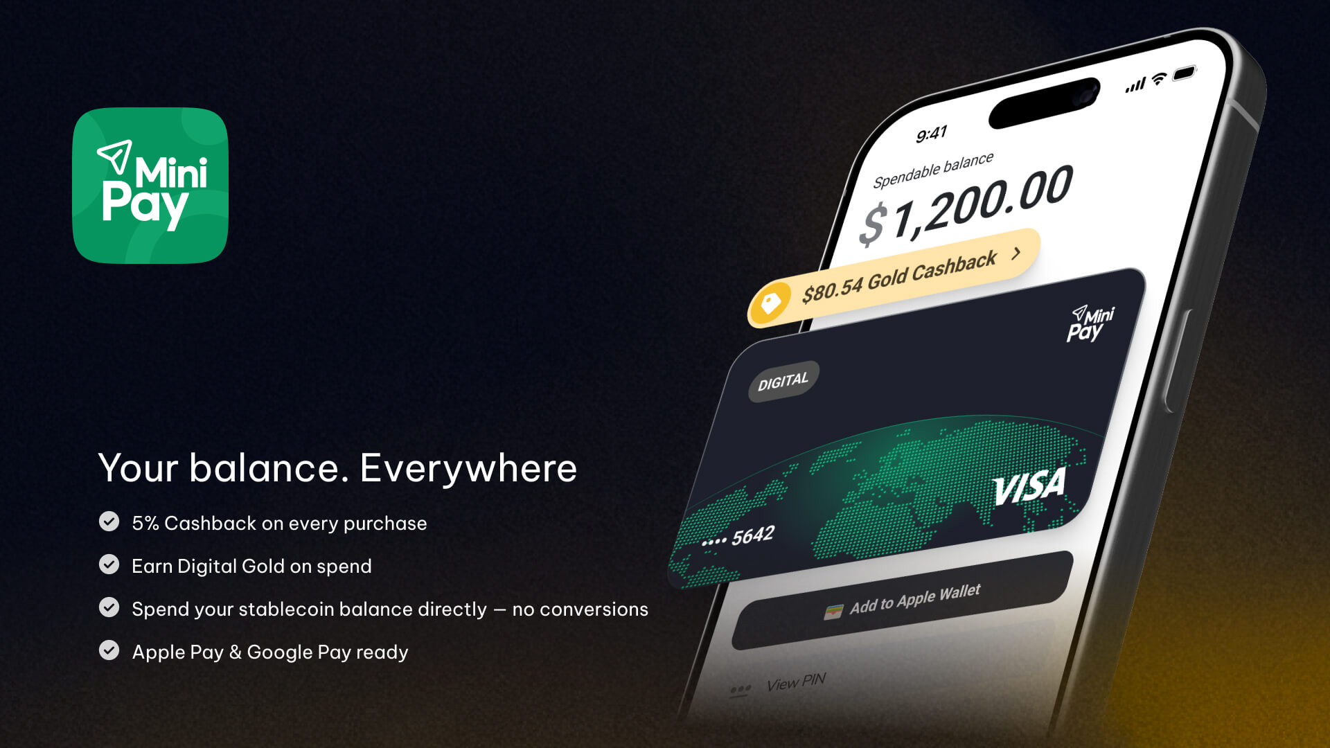 MiniPay Card - 5% Cashback Paid in Gold