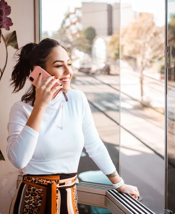 Woman on the phone contacting DRE, A.P.C.