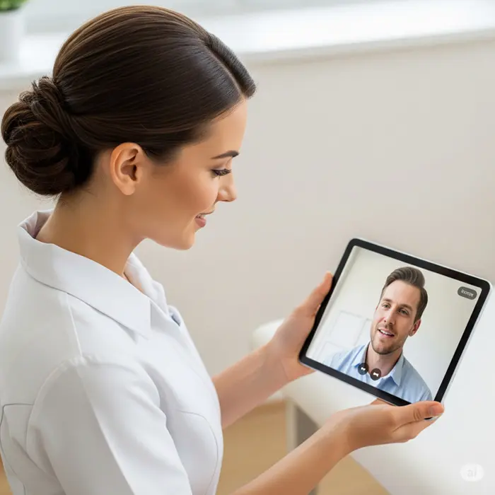 Pflegefachkraft bei der Interview-Vorbereitung per Video-Call mit einem Joinera-Berater