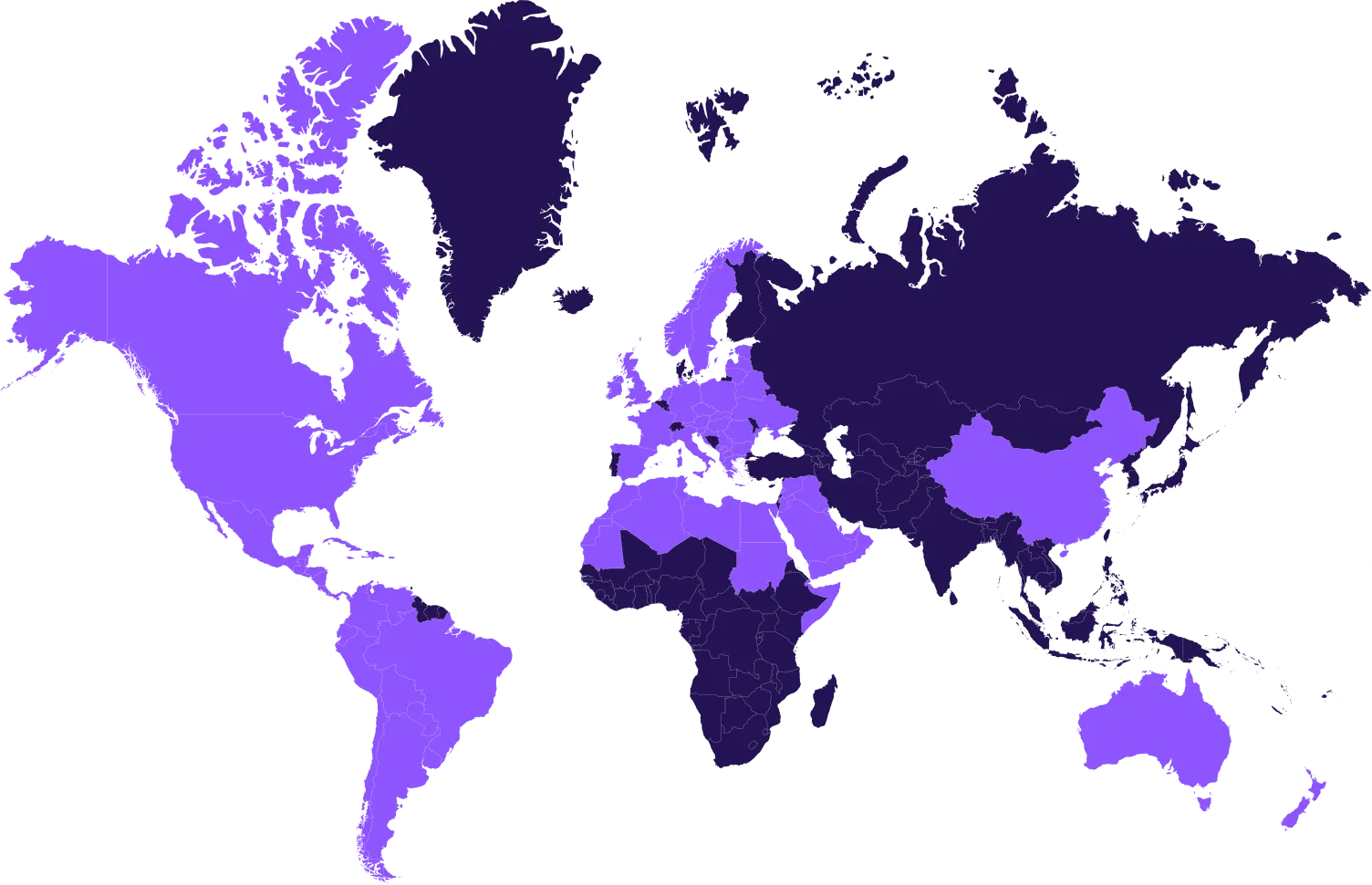 World map of all languages Verbosari supports