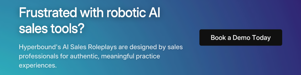 Frustrated with robotic AI sales tools? Hyperbound's AI Sales Roleplays are designed by sales professionals for authentic, meaningful practice experiences. Book a Demo Today.