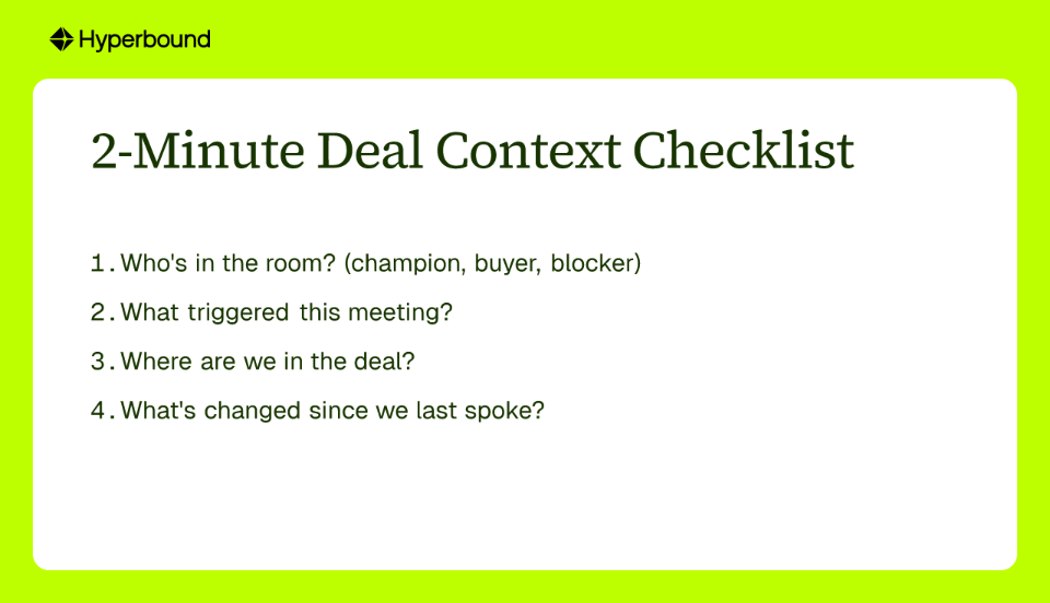 2-Minute Deal Context Checklist