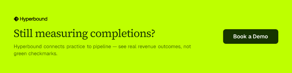 Still measuring completions? Hyperbound connects practice to pipeline — see real revenue outcomes, not green checkmarks.