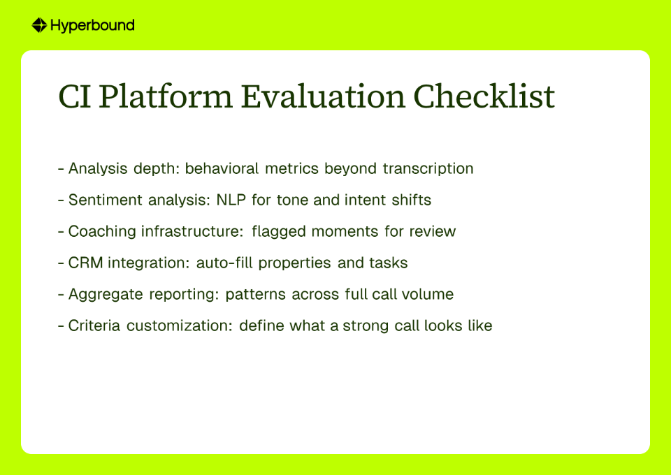 CI Platform Evaluation Checklist