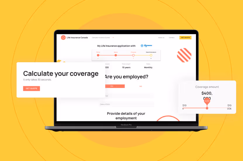 Screenshots of Life Insurance Canada's intuitive website with an online insurance calculator