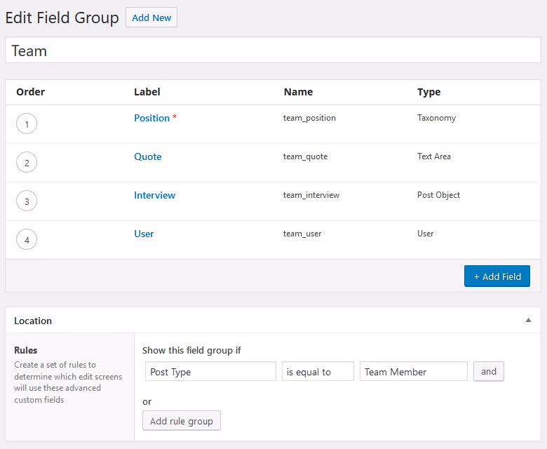 Adding custom fields with ACF