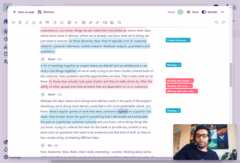 Clutch review transcript in Dovetail