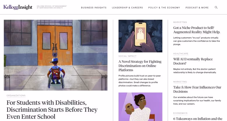 Kellogg Insight website layout.