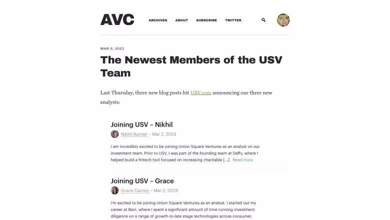 AVC website layout.