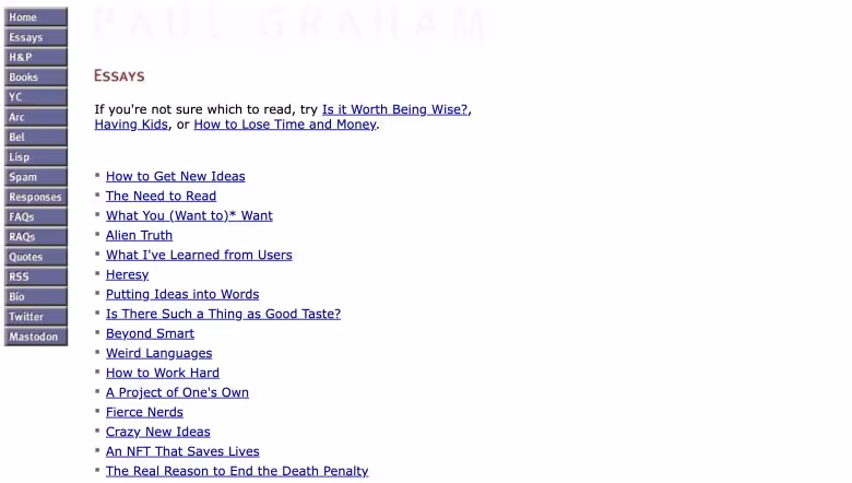 Paul Graham's Essays website
