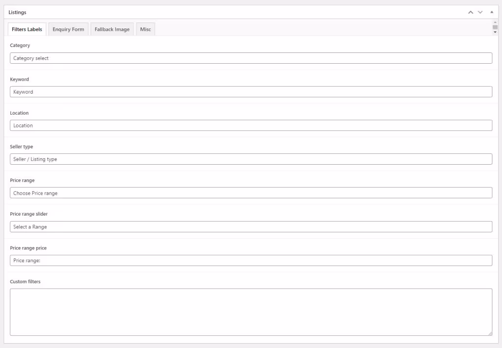 A screenshot showing the setup screen of classified listings for news publisher websites.