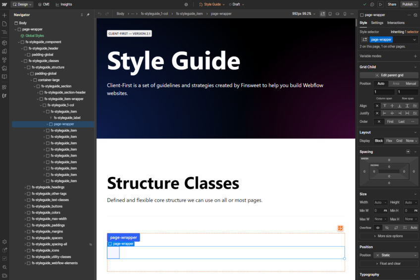 Default style guide of the Client-First clonable.