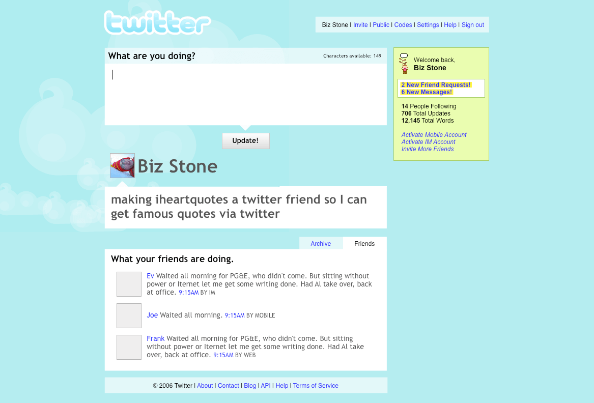 An updated Twitter Homepage Design October 2006