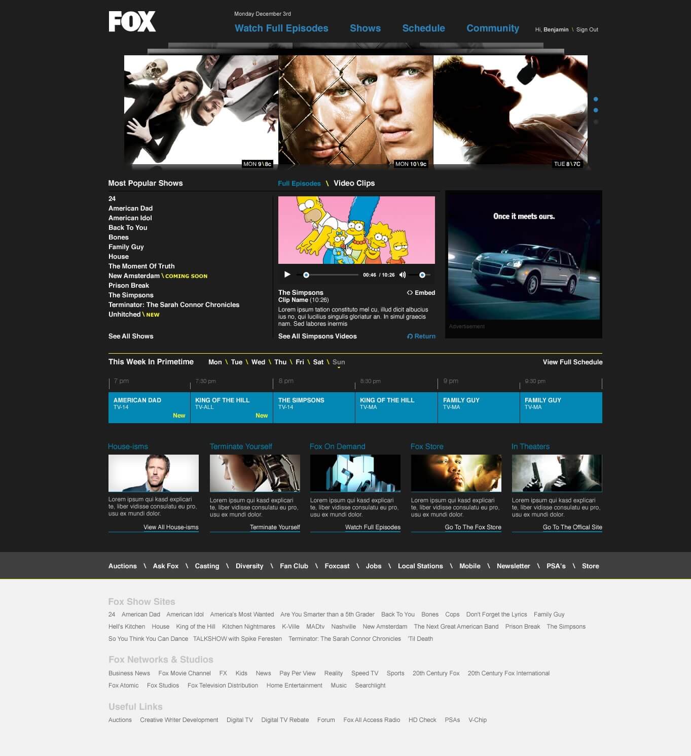 A homepage of FOX Broadcasting in April 2008
