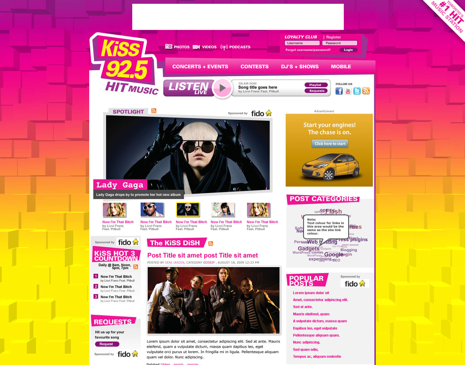 A homepage of KiSS92.5 radio station