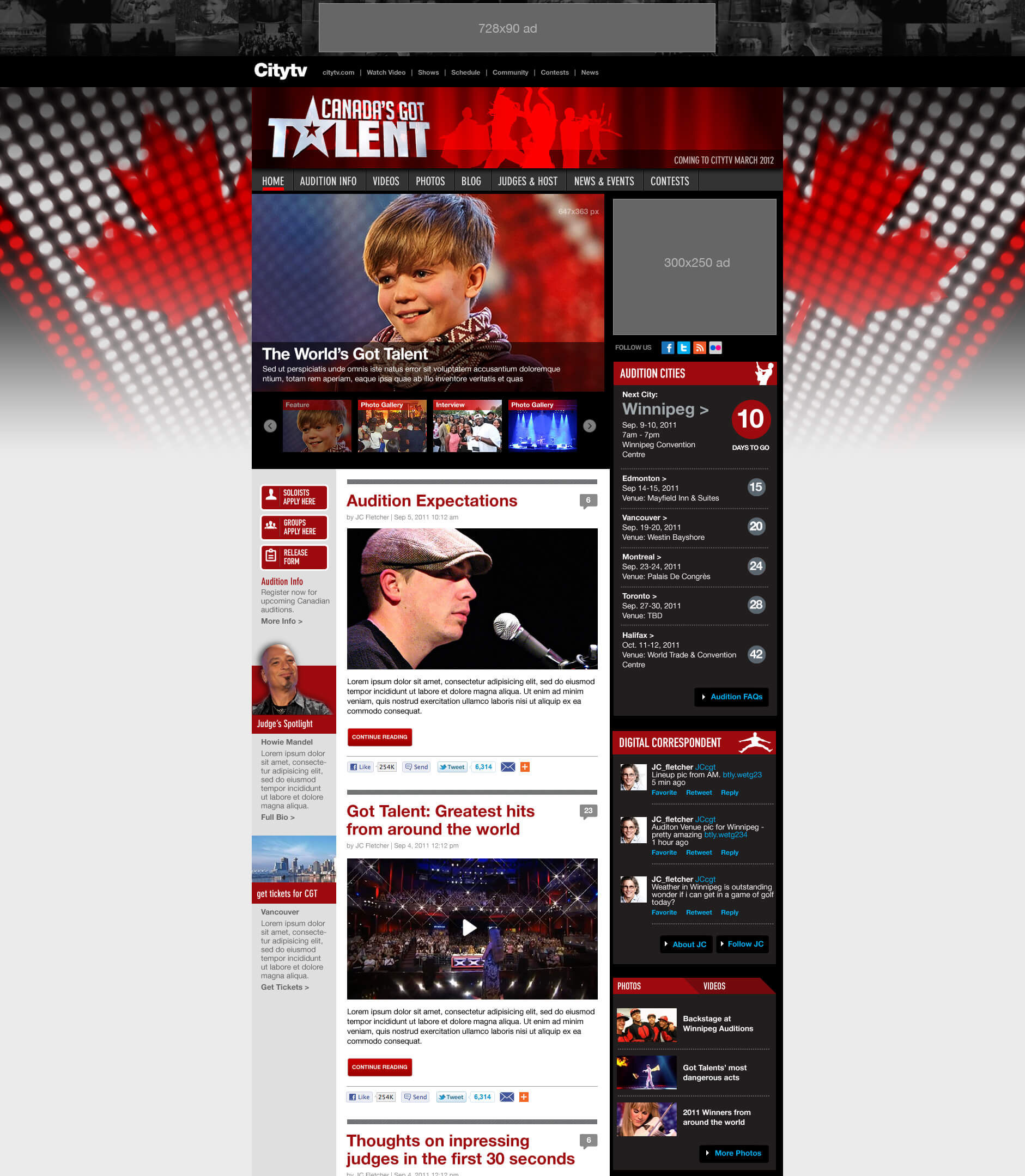 A homepage of Canada's Got Talent