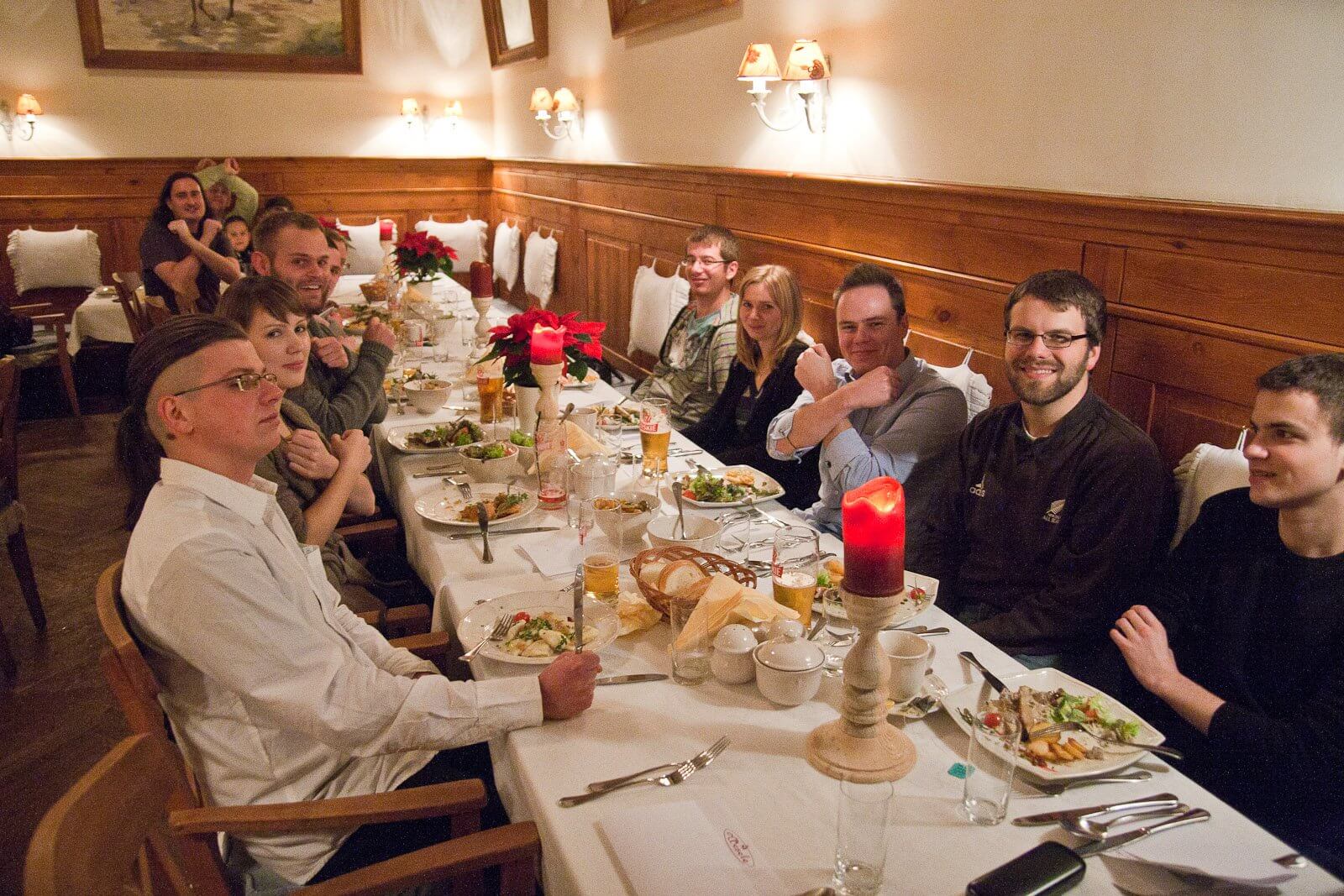 Team photo at the dinner table
