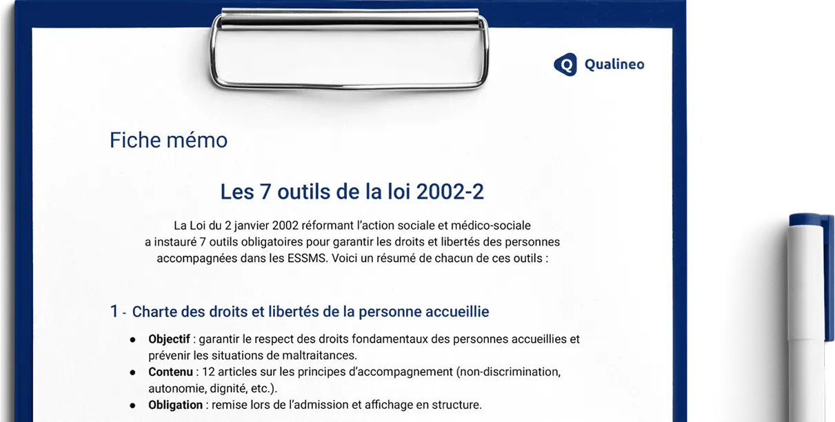Fiche mémo PDF : les 7 outils de la loi 2002-2 pour garantir les droits des personnes accompagnées – Qualineo