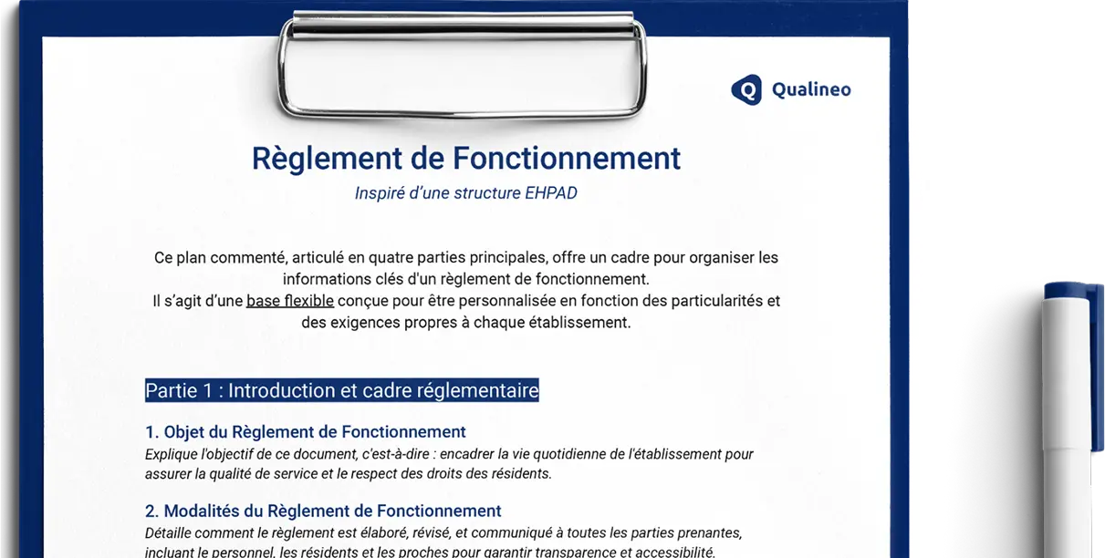 Fiche PDF : plan de règlement de fonctionnement inspiré d’un EHPAD, à personnaliser pour chaque établissement – Qualineo