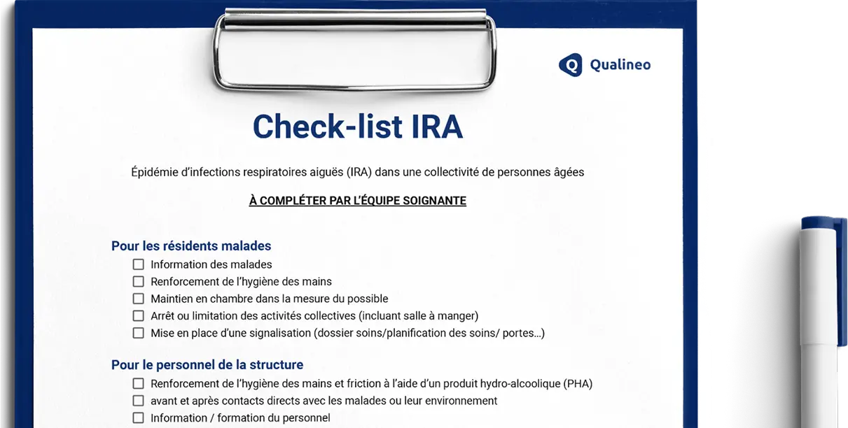 Fiche PDF : check-list IRA à compléter pour gérer une épidémie d’infections respiratoires aiguës en établissement de santé – Qualineo