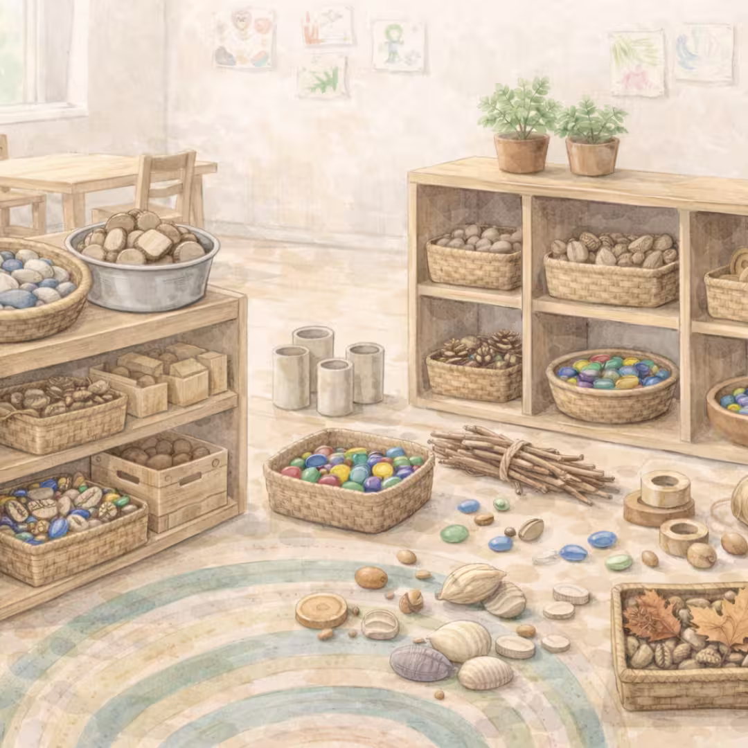 Loose parts materijali u sobi dnevnog boravka u vrtiću.