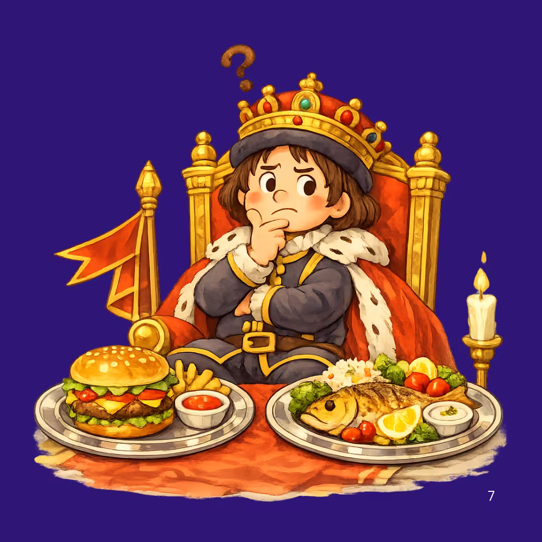 Ilustracija dječaka cara koji se dvouimi između obroka.