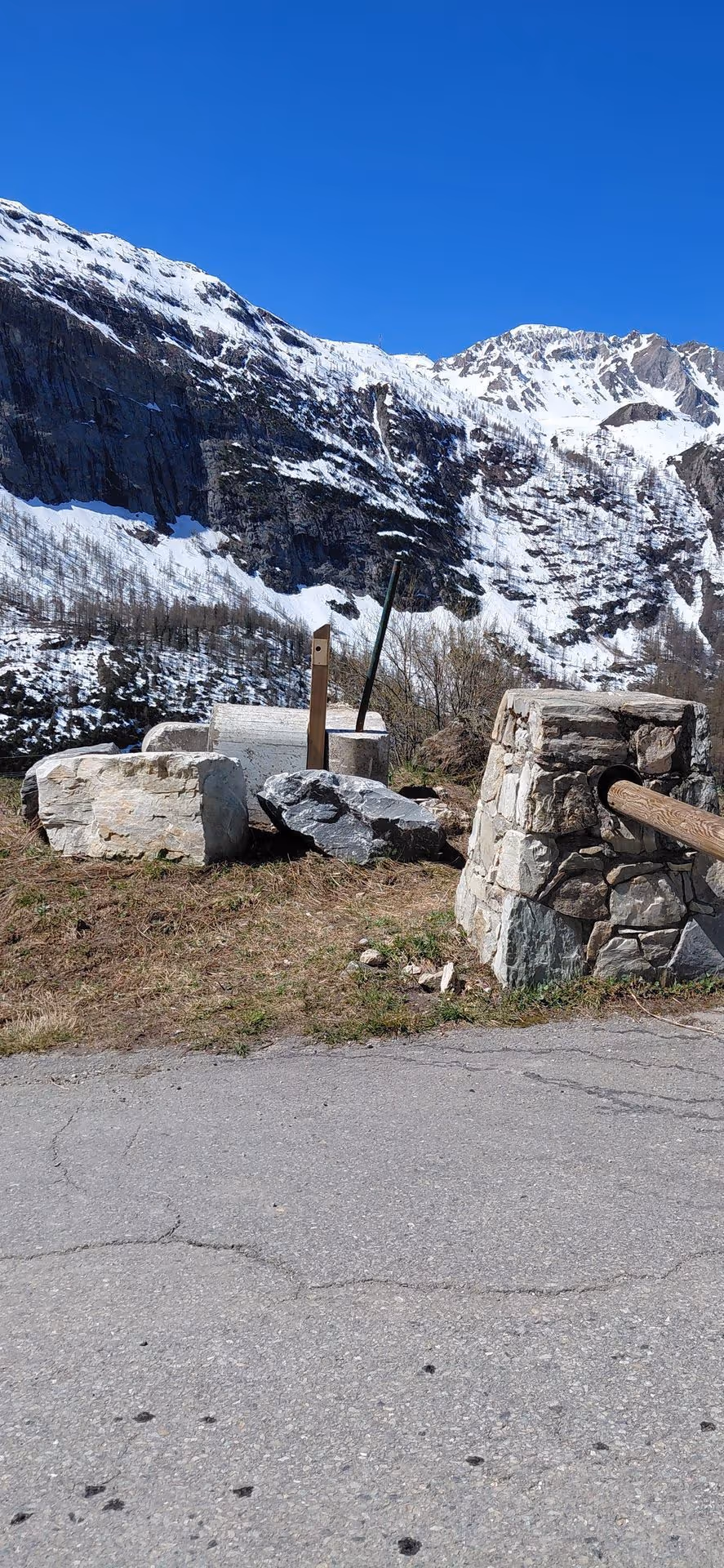 Une femme aux cheveux longs et roux marche sur une route bordée d'arbres et de bâtiments en pierre par une journée ensoleillée.