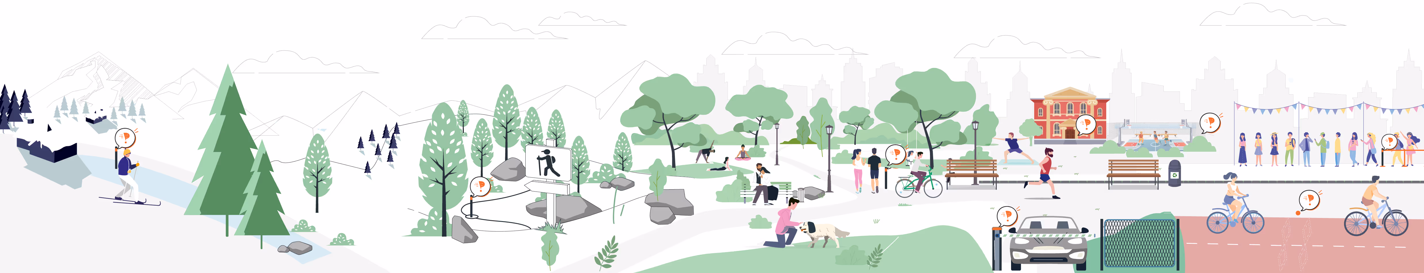 illustration verdilo et spirilo compteur montage, mer, parc, festival, cyclistes