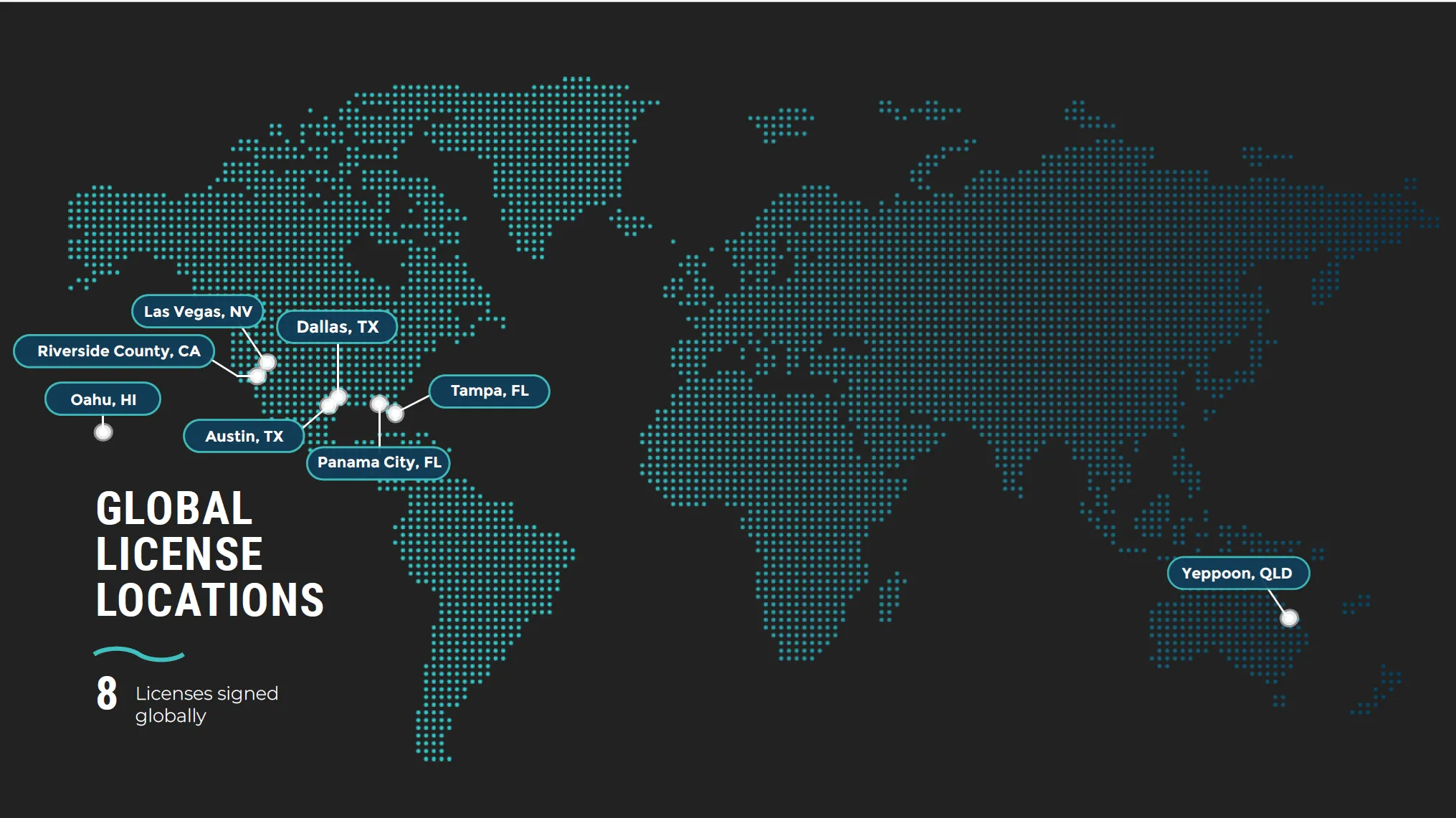 Global map with highlighted cities were Surf Lakes is present.