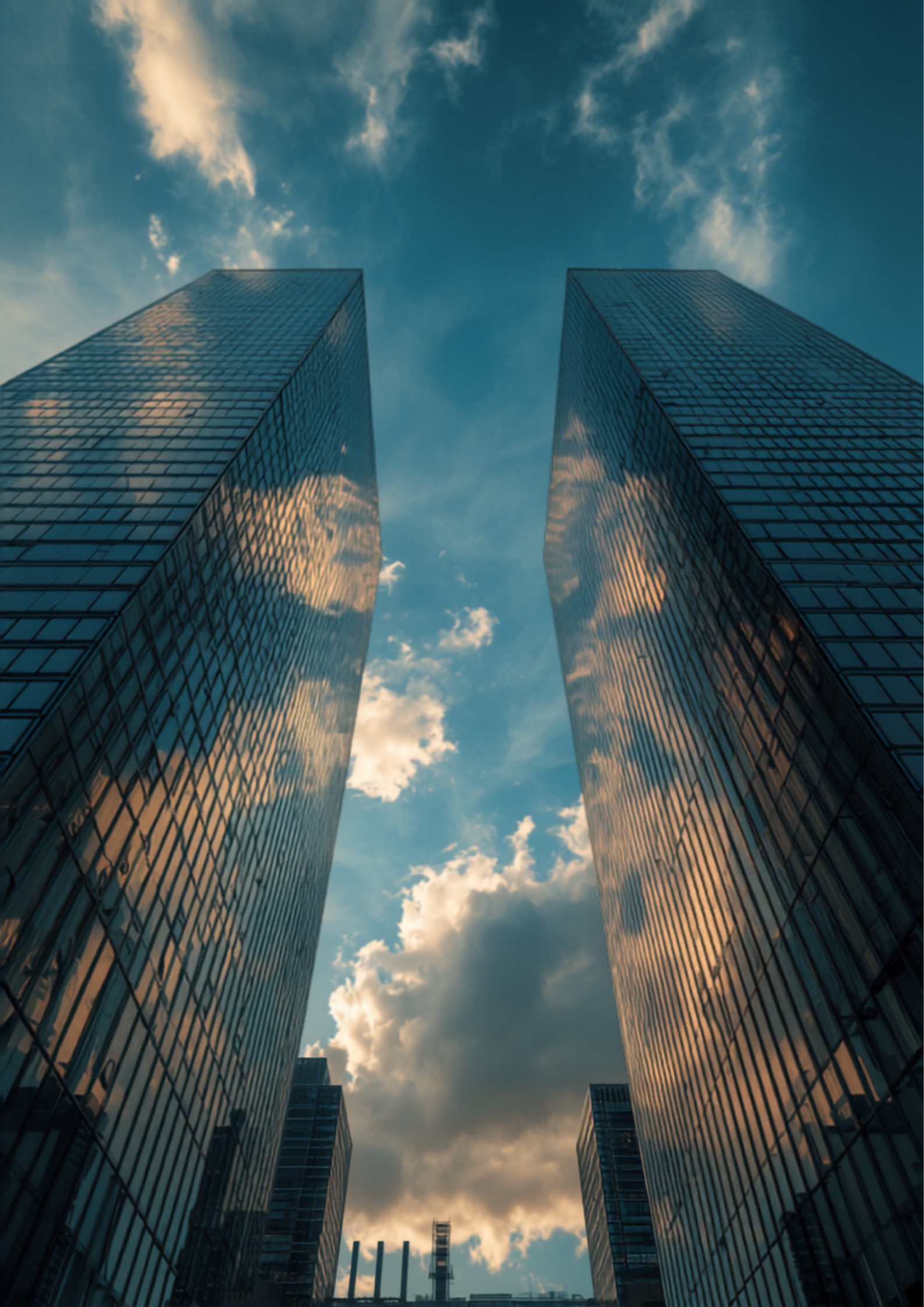 Reflective skyscrapers symbolizing corporate competition