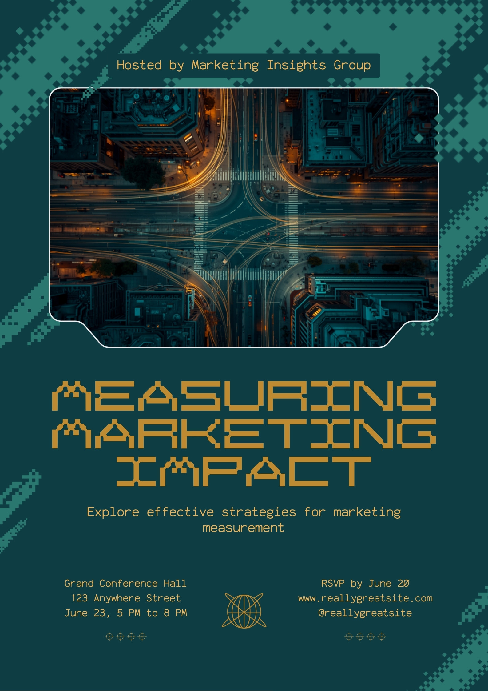Intricate web of illuminated city streets and intersections from above