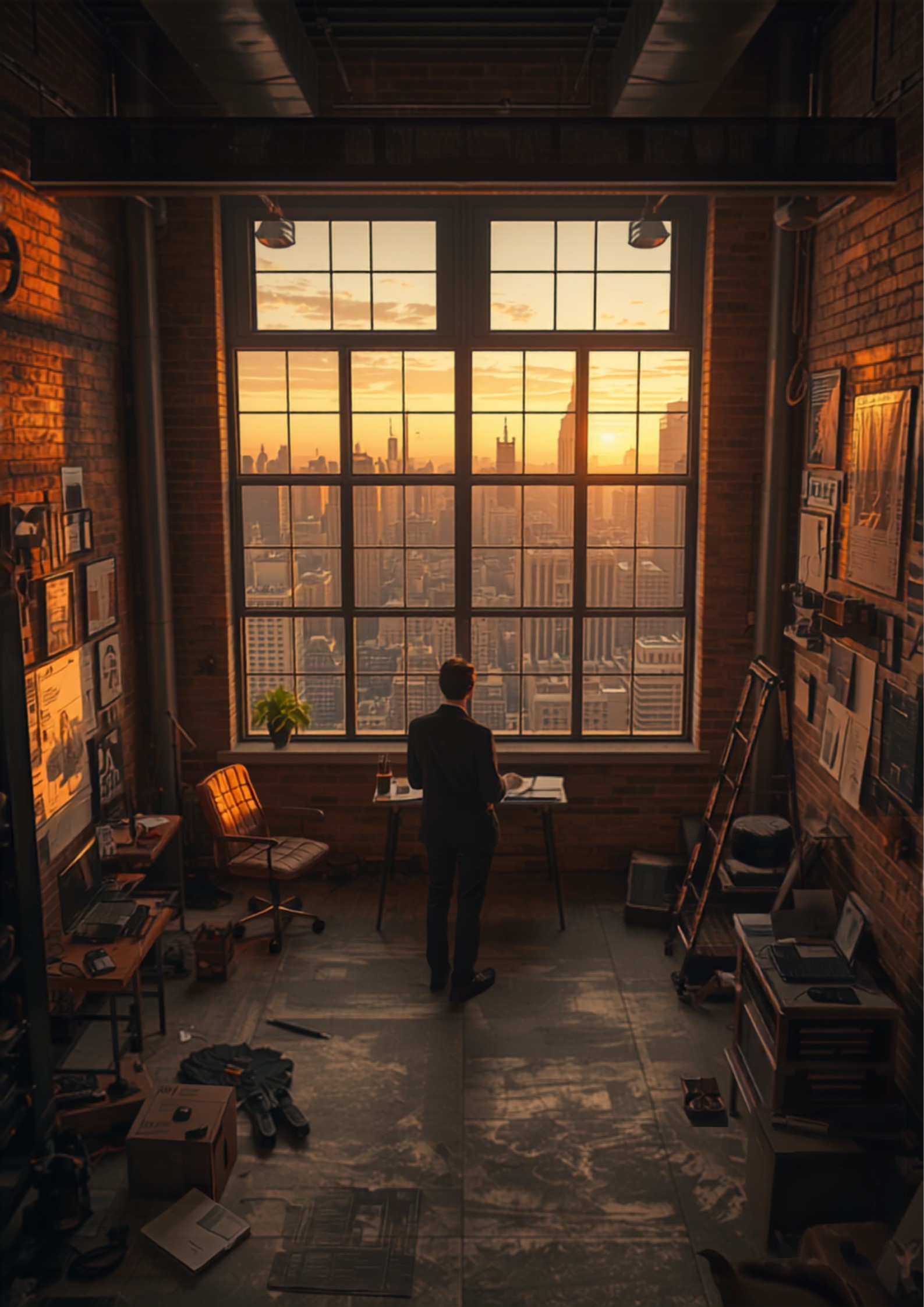 Creative professional working in an artistic loft studio in the metropolis
