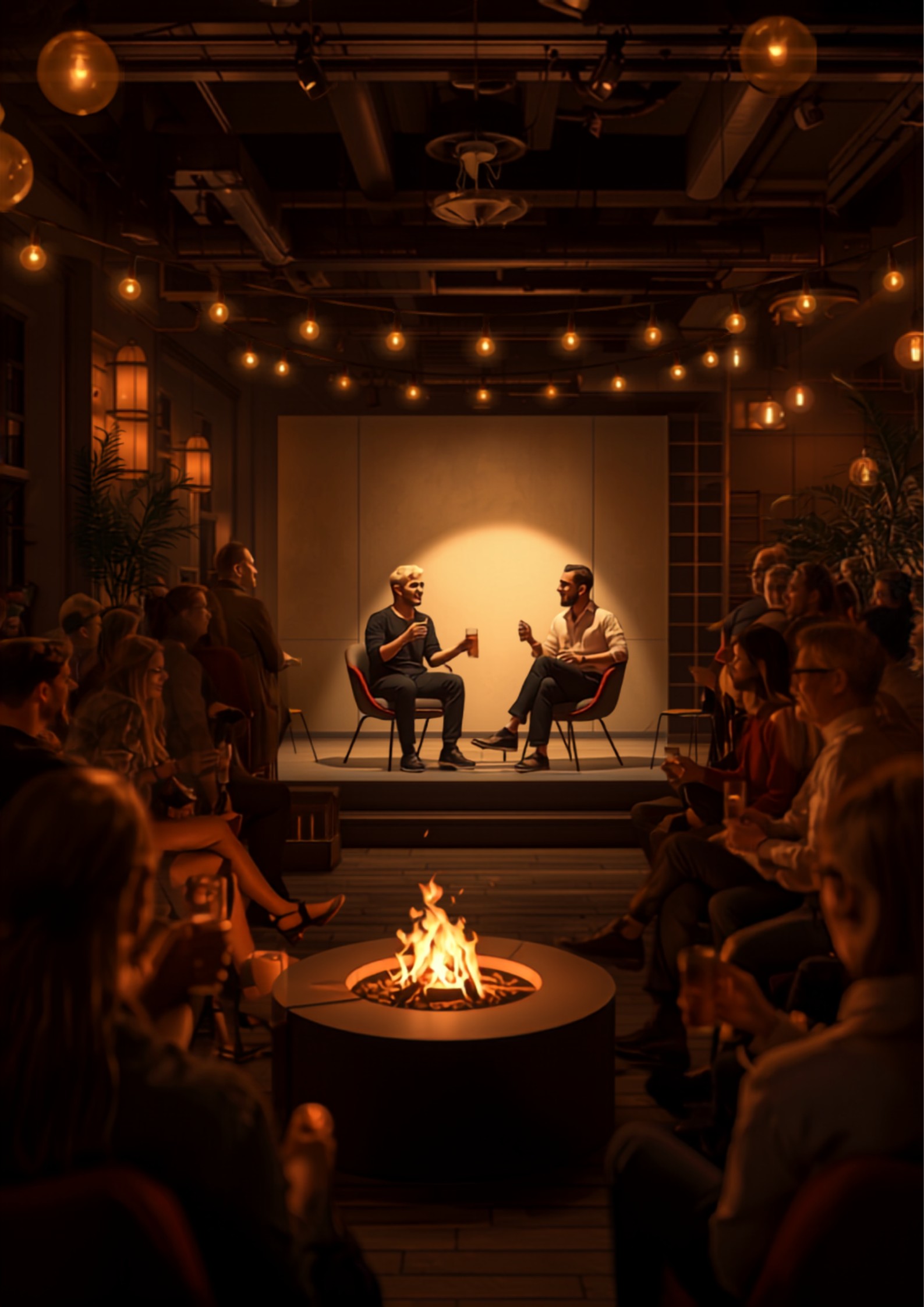 Startup founders networking night with a fireside chat in a stylish venue