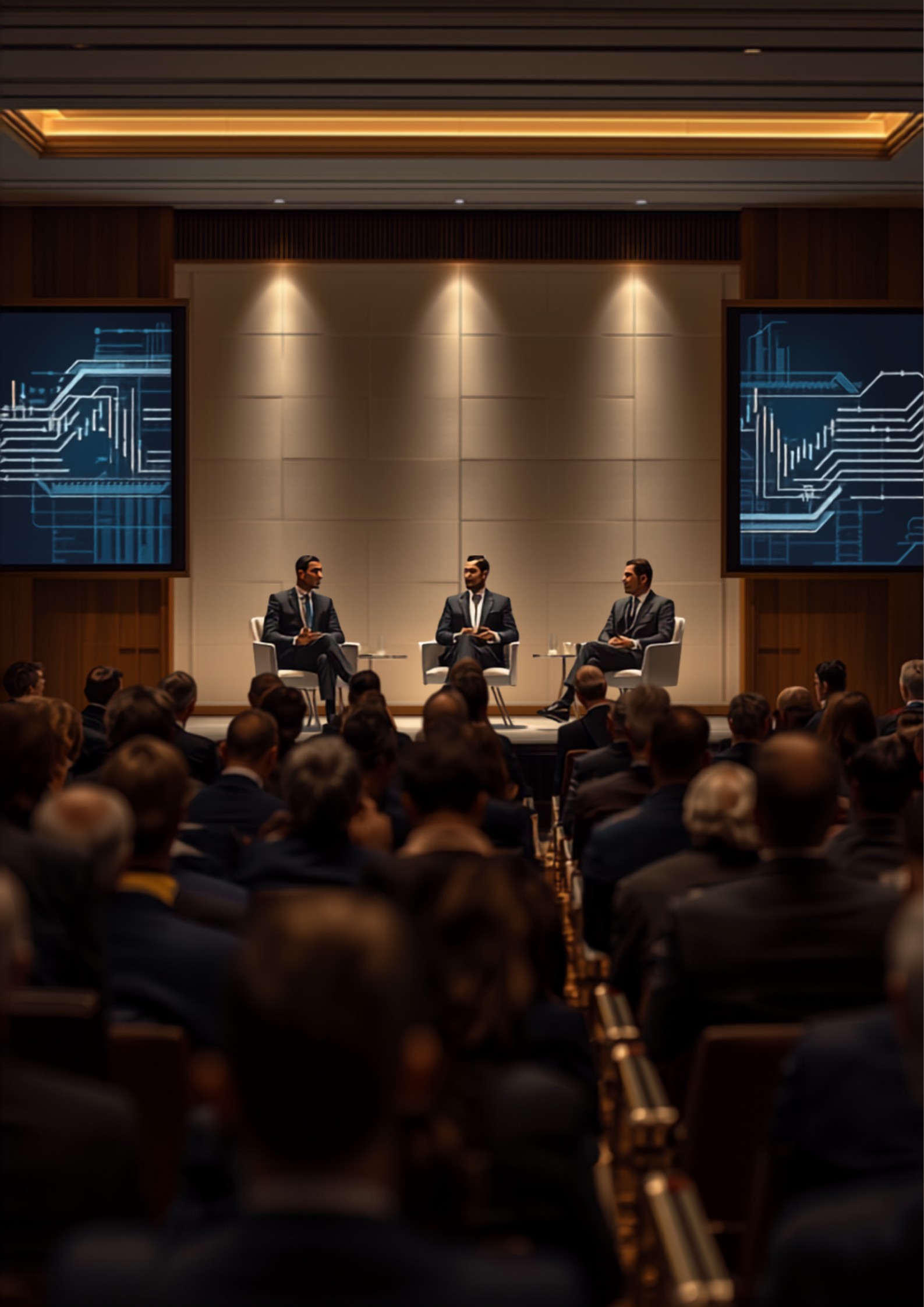 Panel discussion at a fintech and payments forum in a luxury hotel