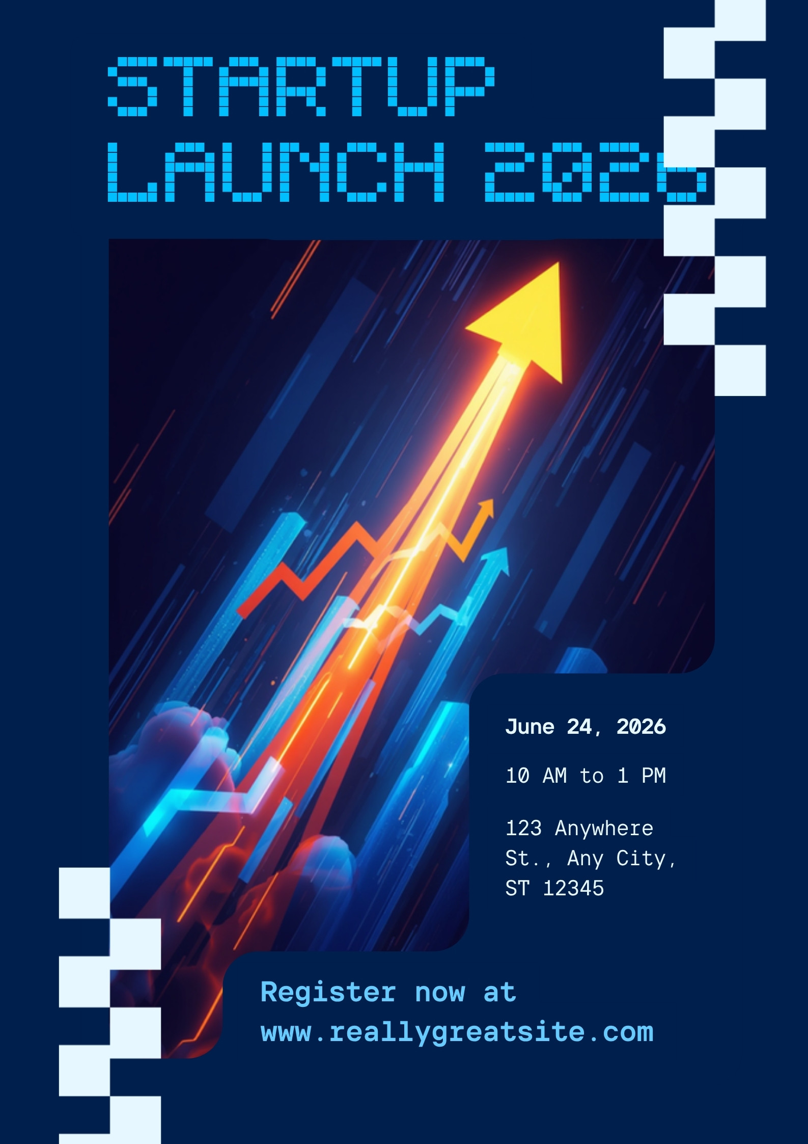 Startup growth concept with rising charts and a glowing upward arrow