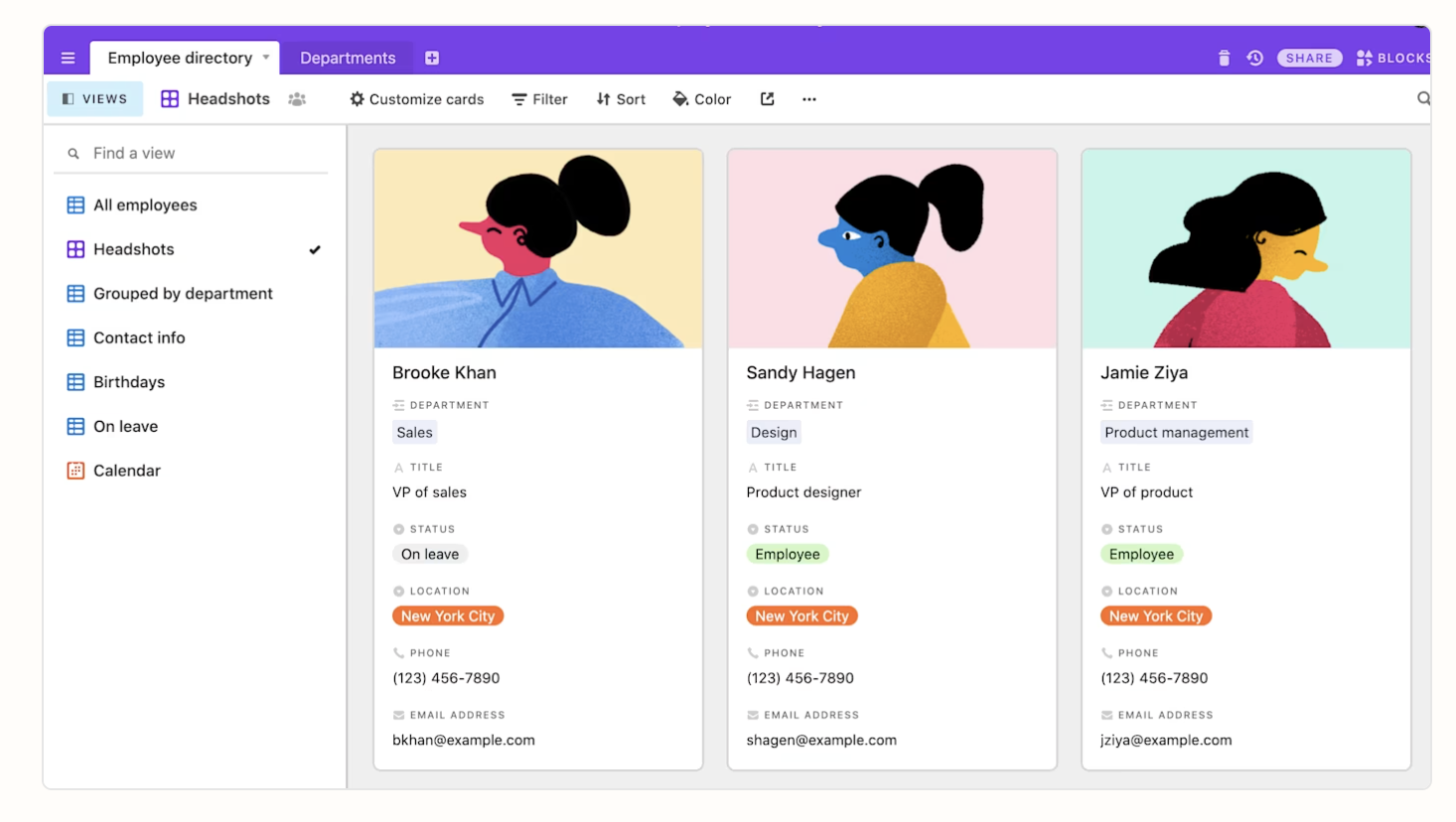 Airtable Interface Designer showing a dashboard built on top of a linked database