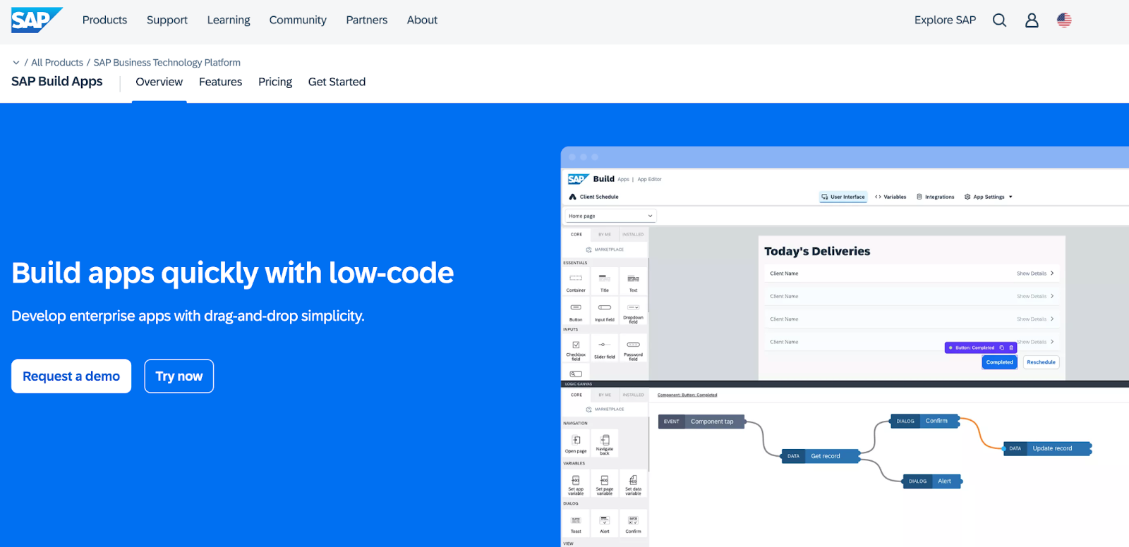 SAP Build Apps drag-and-drop builder for enterprise applications