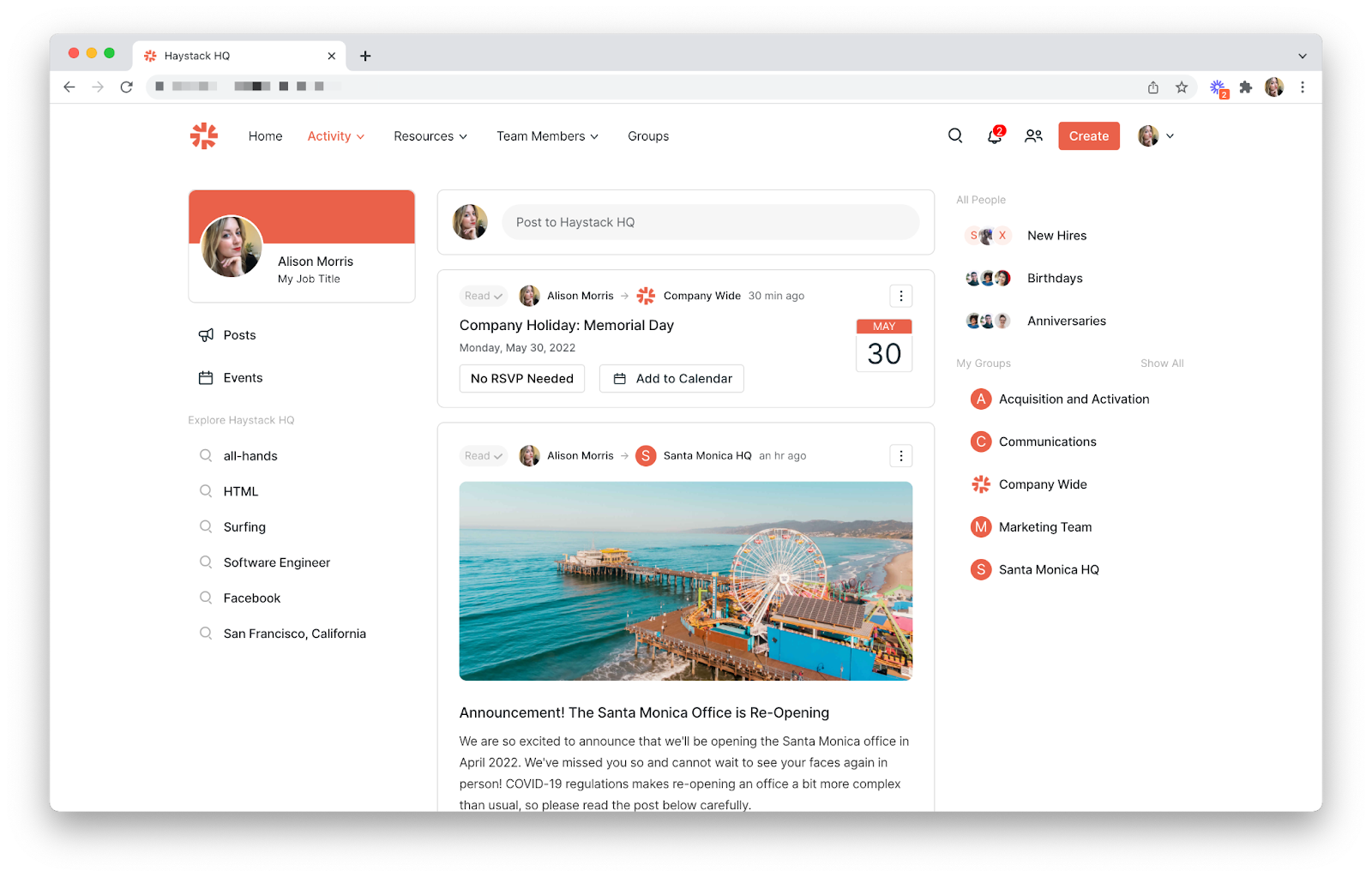 Haystack's intranet software