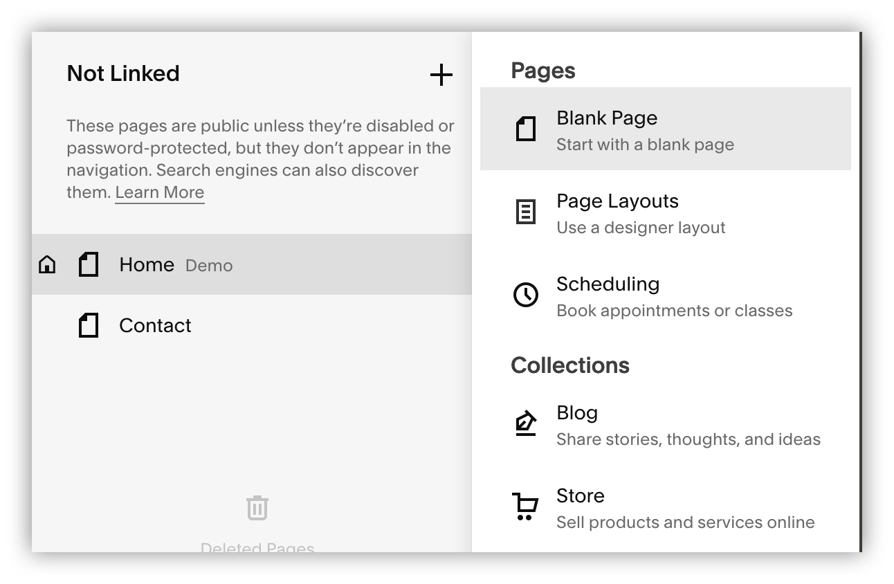 Create a new page outside the member area