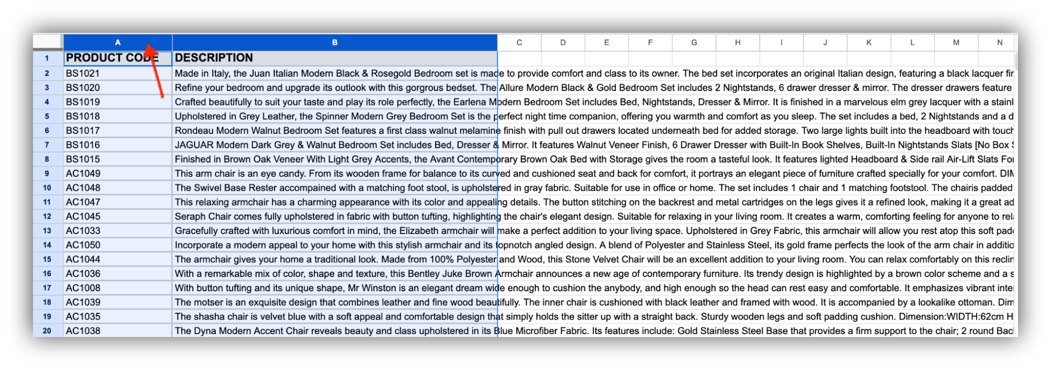 Step 1: Click and drag to select the range of cells you want to search
