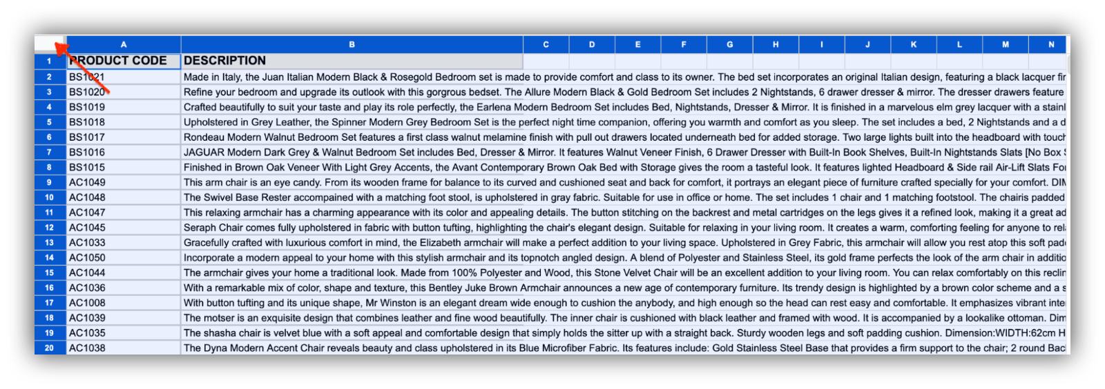 Step 1: Click and drag to select the range of cells you want to search