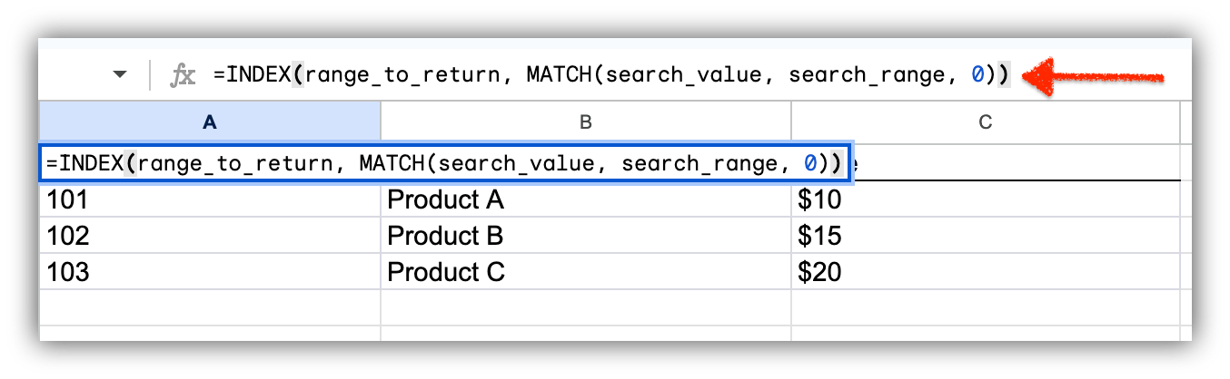 Step 2: Set up the INDEX and MATCH functions