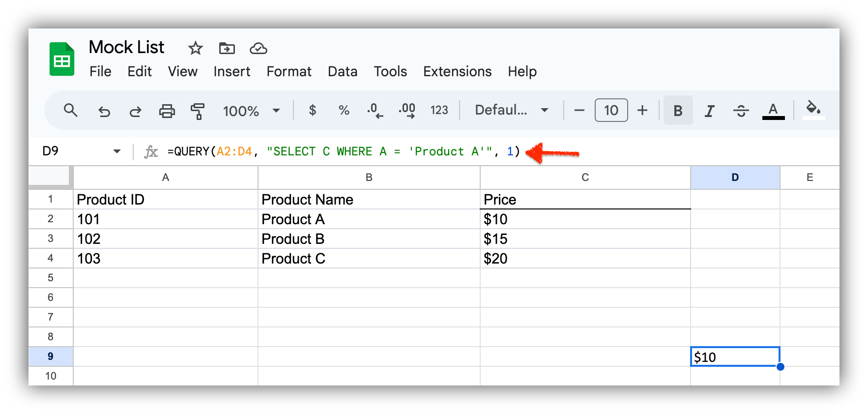 Step 3: Set Up the QUERY Function