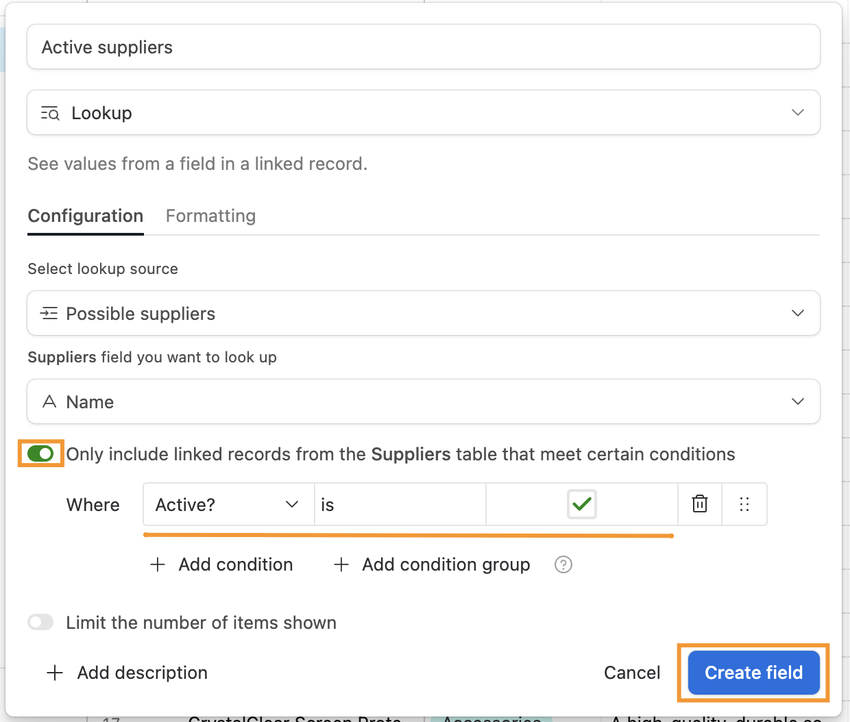 Step 2.4: Set conditions