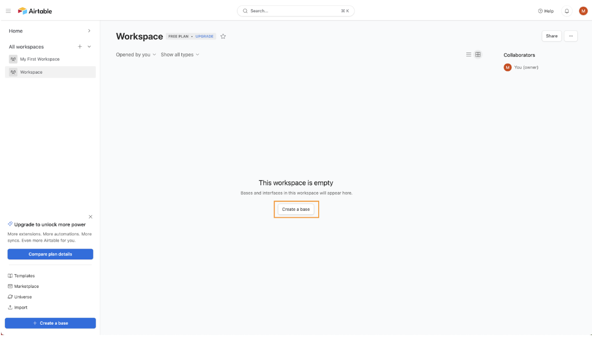 Step 2.1: Create an Airtable base